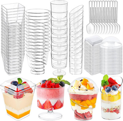 380 Pack Mini Dessert Cups with Spoons and Lids, 5 Oz Mini Clear Parfait Cups, S