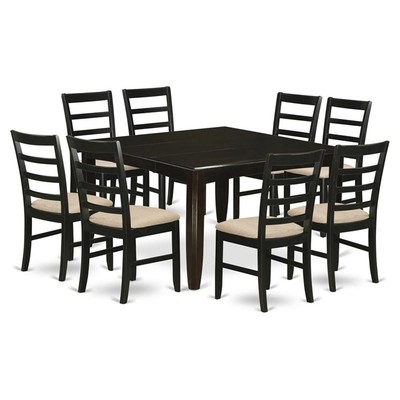 East West Furniture Parfait 9-piece Dining Set with Linen Seat in Cappuccino