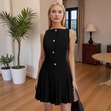 Elegant Flared & Ruched Waist Sleeveless Solid for Women Casual Street