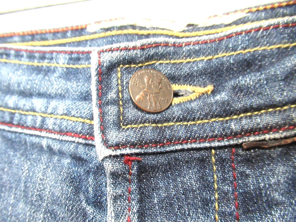 Pantalones de mezclilla rectos azules para hombre 575 talla 38 May 75 desgastados lavado botón mosca Foto 4 de 4