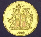 1946 Republic of Iceland 2 Kronur  Bull Eagle Dragon Giant Vintage World Coin