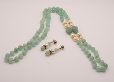Vintage Hand-knotted Green 8mm Jade Beaded 31" Necklace and Earrings