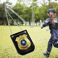Police Badge with Chain and Belt Clip, Detective Role Play Costume Accessory, Go