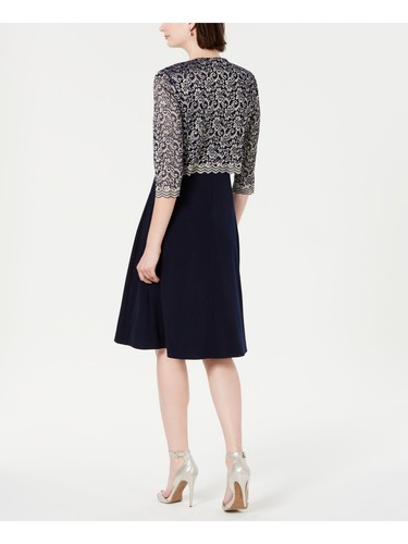 JESSICA HOWARD Womens Navy Metallic Printed Formal Jacket Petites 6P - Picture 6 of 6
