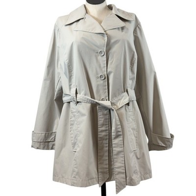 White Stag Womens Light Khaki Trench Coat Belted Long Sleeve Button Front Sz 2X