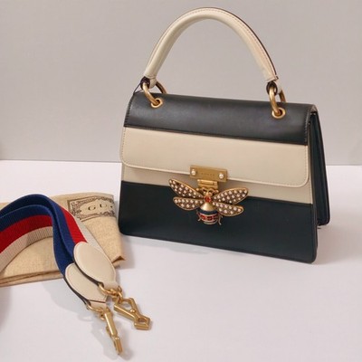 Pre-Owned Gucci Queen Margaret Black And White Leathe Top Handle Shoulder Bag