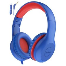 K1 Kids Headphones Wired with Mic, Volume Limit Headphones for Kids Navy Red