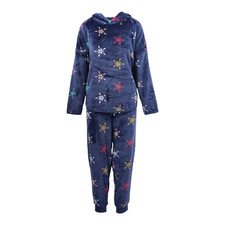 M S Women s 100 Cotton Hooded Indigo Star Print Pyjama Set UK Size L