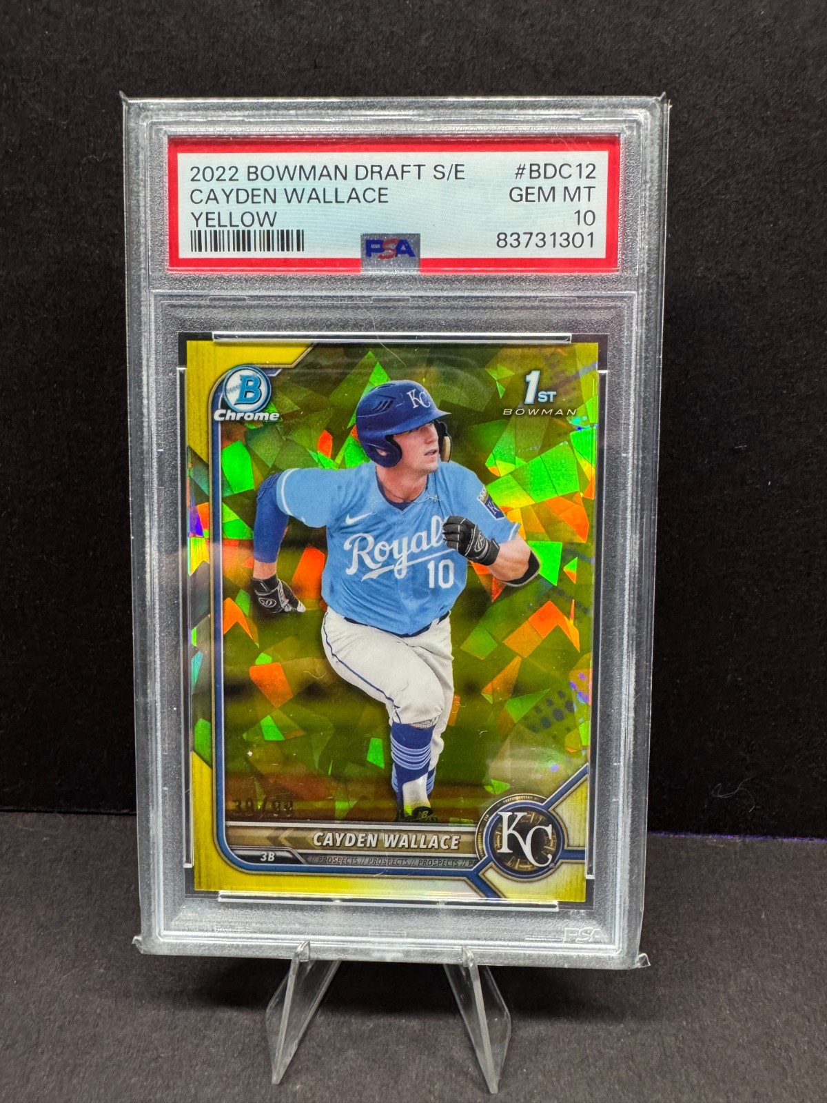 2022 Bowman Draft Sapphire Cayden Wallace Yellow Refractor /99 PSA 10 - BDC-12