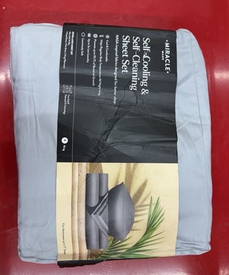 Miracle Made King Luxe Sateen Sheet Set Gray Self-Cooling & Self-Cleaning New
