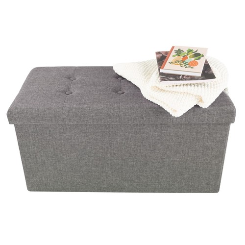 Charcoal Ottoman Folding Bench Storage Bin Footrest with Padded Lid 30 x 15 x 15 - Picture 4 of 6
