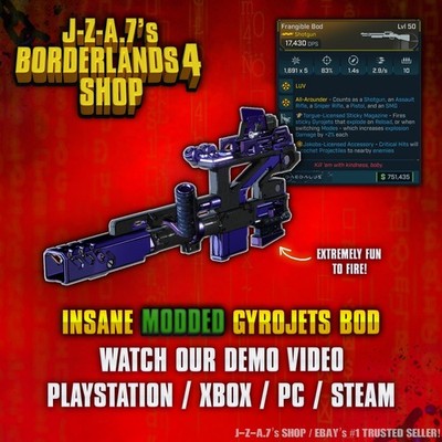 Borderlands 4  MODDED BOD GYROJETS SHOTGUN CRAZY DAMAGE FUN BL4  PC-PS-XBOX 
