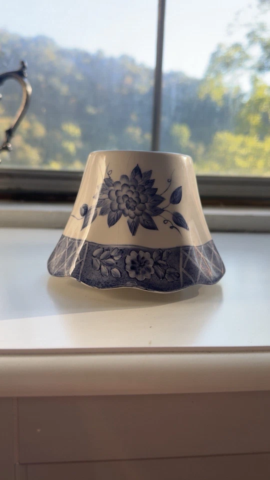 Interior del hogar Homco azul y blanco floral pantalla vela superior Foto 4 de 4