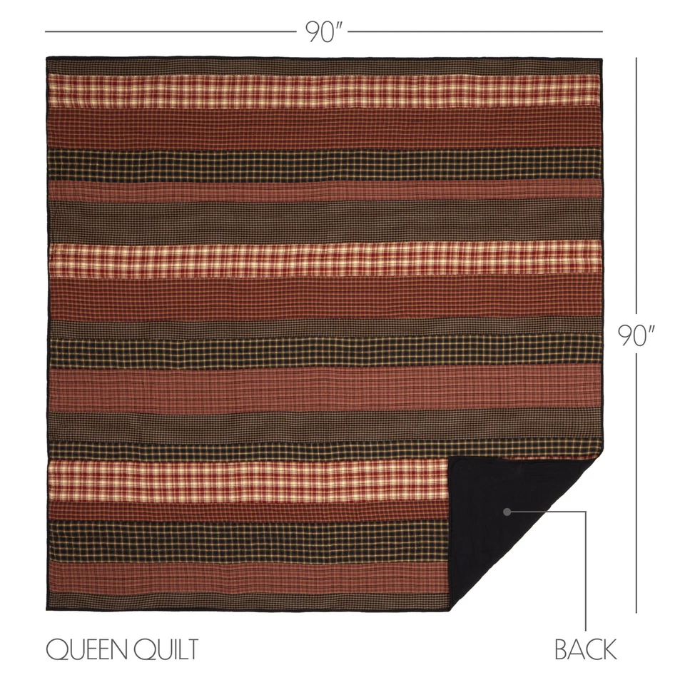 Rustic Queen Quilt Red Patchwork Beckham Cotton Striped Bedroom Decor VHC Brands - Image 3 of 4