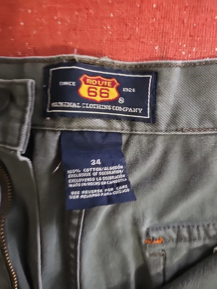 Pantalones Cortos Carga Originales ROUTE 66 Para Hombre Talla 34(34)x7 pulgadas Entrepiernas Verde Oliva Foto 3 de 4