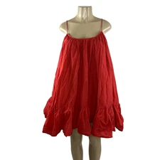Rhode Resort Nala Mini Dress Size M Red Pink Oversize Swing Cotton Tiered Flawed