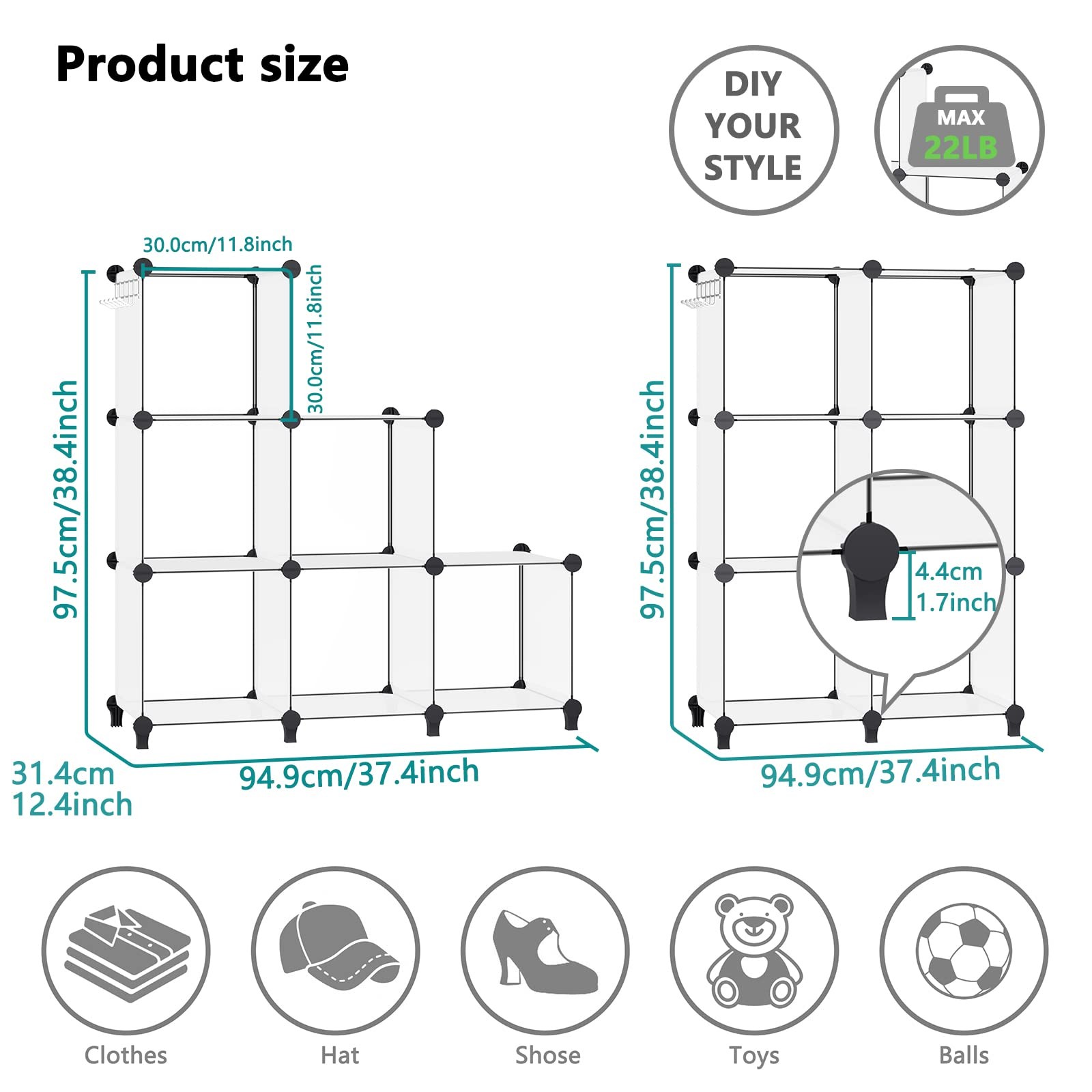 DINMO 6 Cubes Storage Organizer, Bookcase, Display Shelf with Wooden Mallet, ...