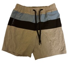 Nautica Men Short M Blue/ Gray Logo Elastic Waist Drawstring Beach Swim Trunk