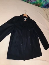 Men’s J Crew Dark Black Peacoat  Wool Winter Coat