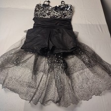 Costume Gallery Small Adult Black Sequin Sparkly Feathered Dress Leotard