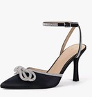 Elegant Black Satin Rhinestone Bow Stiletto Heels - Women Size 8.5 - NEW IN BOX — photo 2