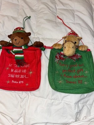 TWO GENTLY USED JEWISH HOLIDAY BAGS  A CAMEL & A BEAR HOLIDAY STOCKINGS GIFT