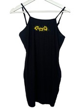 Shein Womens Medium Black Ribbed Bodycon Mini Dress Sunflower Embroidered