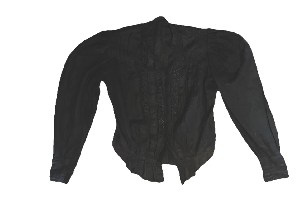 Blusa antigua eduardiana de seda negra años 1900 Foto 2 de 4