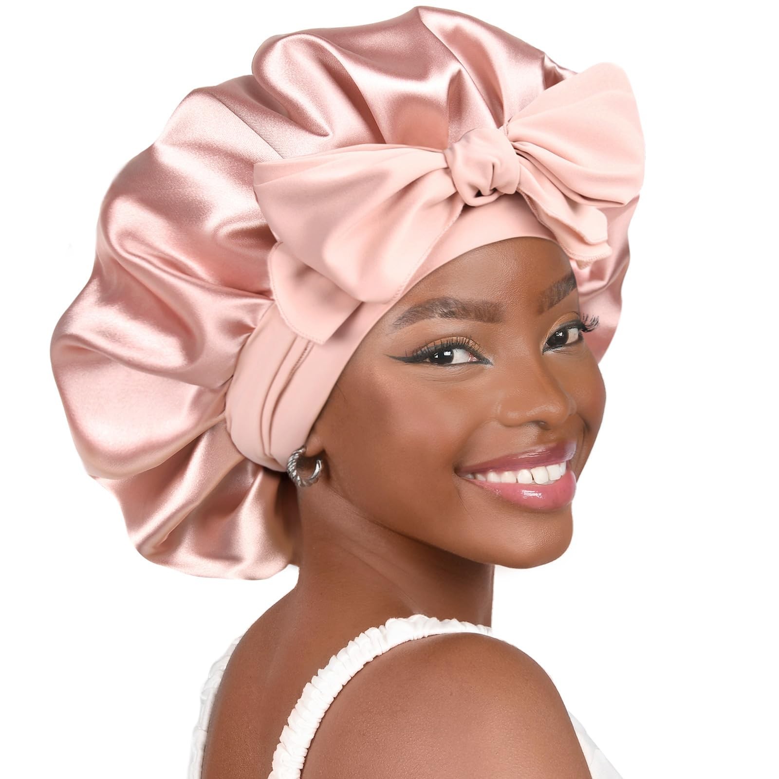 YANIBEST Silk Bonnet for Sleeping Women Satin One Size, Blush Pink - Image 2