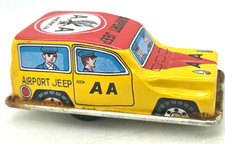 Vintage Toy Tin Plate Friction Airport Jeep Transport, NOS, Rusted, 1970s, Japan