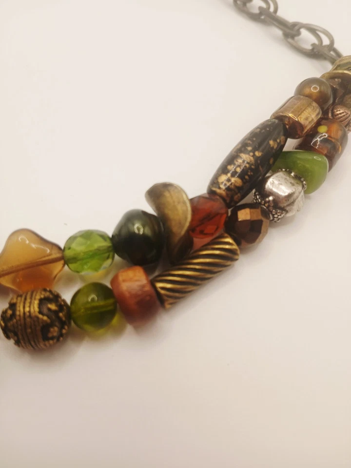 Chico's Bohemian Double Strand Necklace Multi-Color Beads Wood Glass Metal 21" - Image 3 of 4