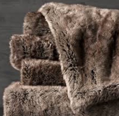 Restoration Hardware Luxe Faux Fur Oversized Mink Throw, 50''x60''
