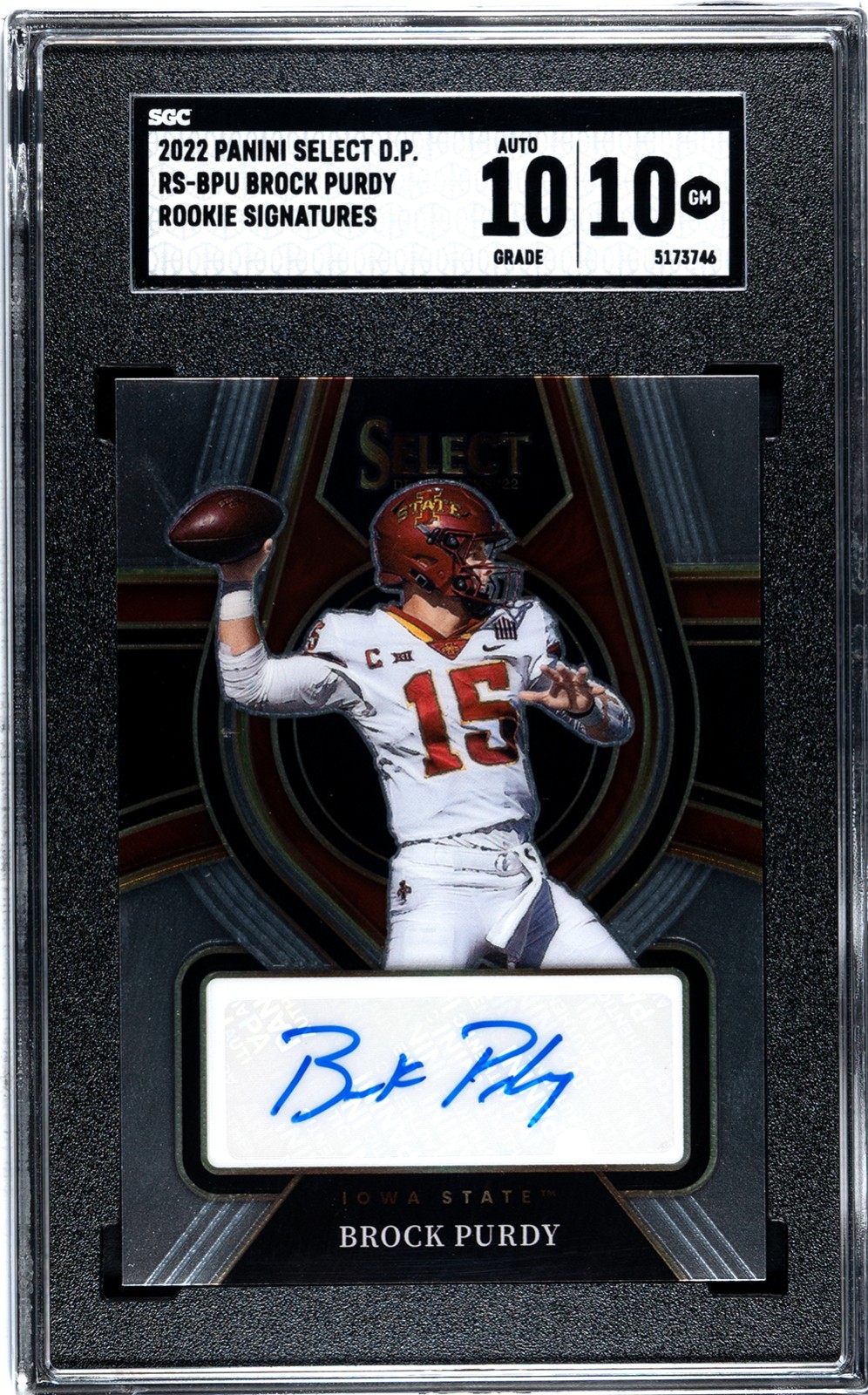 2022 Panini Select Draft Brock Purdy Rookie Signatures SGC 10 w/10 AUTO RC