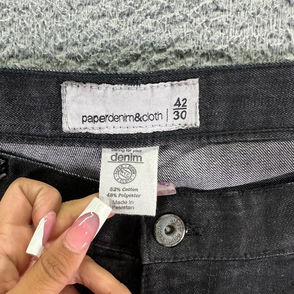 Pantalones de mezclilla y tela de papel para hombre 42x30 negros mezcla de algodón lavado oscuro calce recto Foto 3 de 4