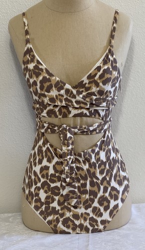 Aerie One Piece Full Coverage Wrap Swimsuit Leopard Print Womens SMALL $54.95