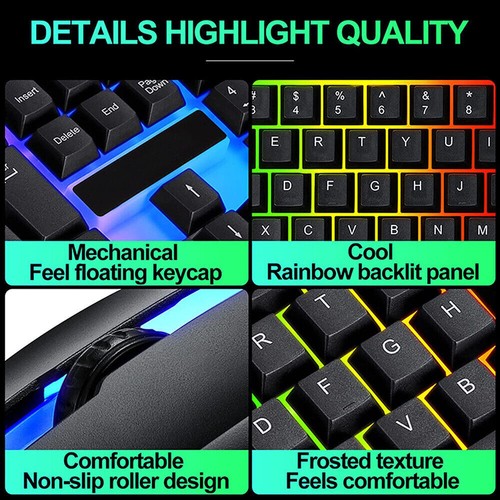 Gaming Keyboard Mouse Set USB Rainbow RGB LED Wired For PC Laptop PS5 Xbox One~~ - Picture 9 of 11