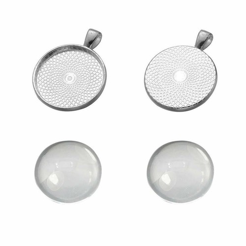 10Sets 25mm Glass Cabochon Pendant Tray Photo Cover Silver DIY Jewelry Settings - Picture 4 of 5