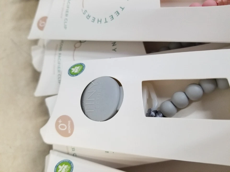 Huge Lot of 54 - Tiny Teethers - Silicone Pacifier Clip - Gray & Pink - Image 3 of 4