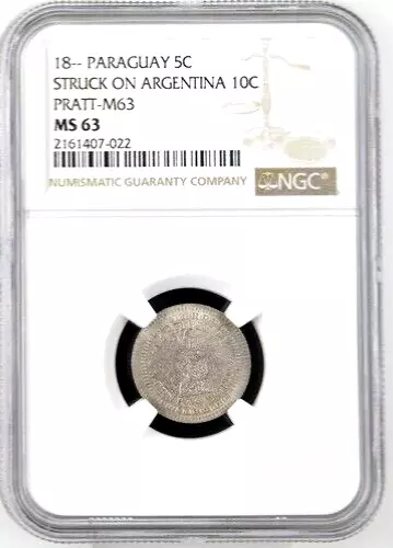 18XX Paraguay Pattern Restrike 5 Centavos, NGC MS 63, KM-PnA37, Rare