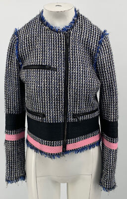 MSGM Womens Black White Blue Tweed Wool Blend Jacket sz 40