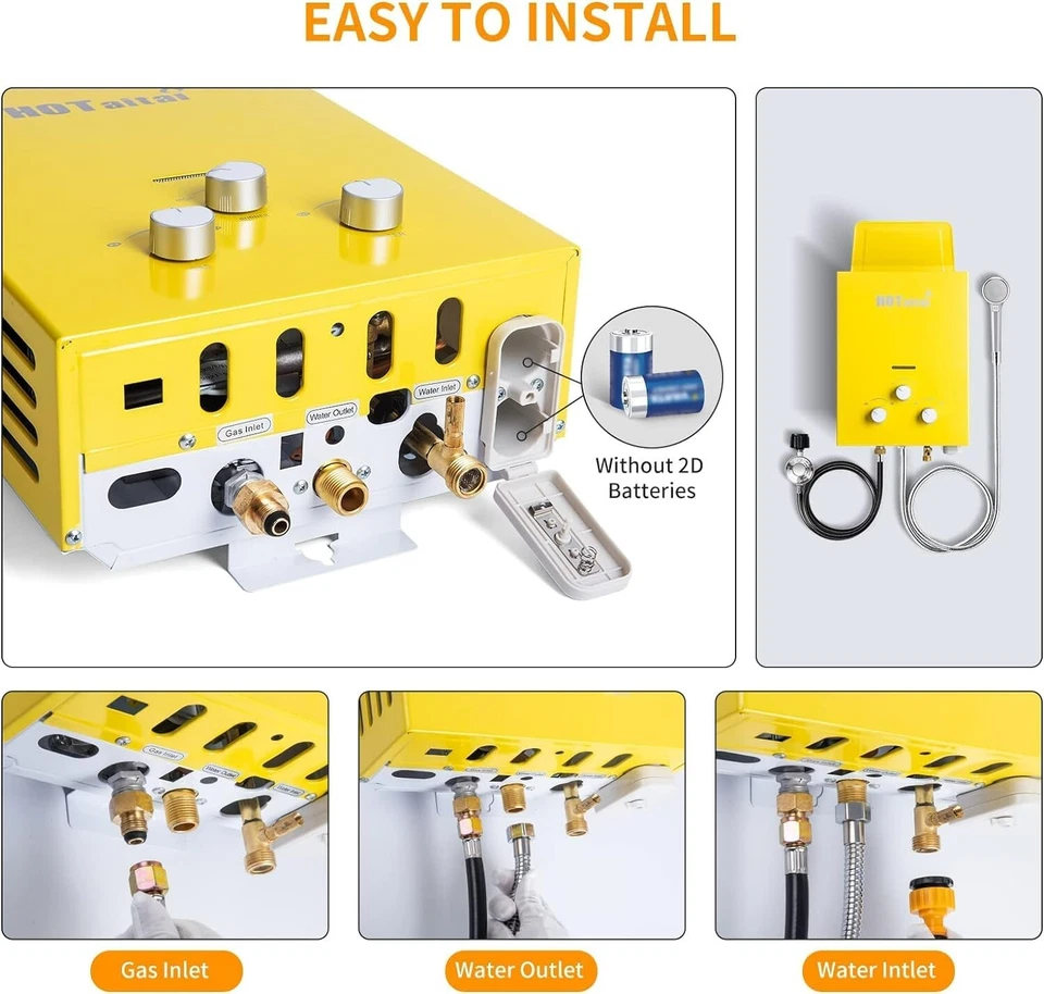 Calentador de agua portátil 1,32 GPM propano calentador de agua sin tanque para camping RV Foto 3 de 4
