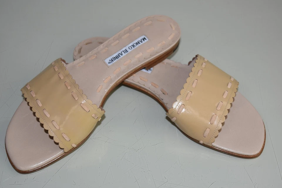 NUEVO MANOLO BLAHNIK FALCO Sandalias Negro Beige Azul Carne ZAPATOS PATENTES 36 37 39 Foto 3 de 4