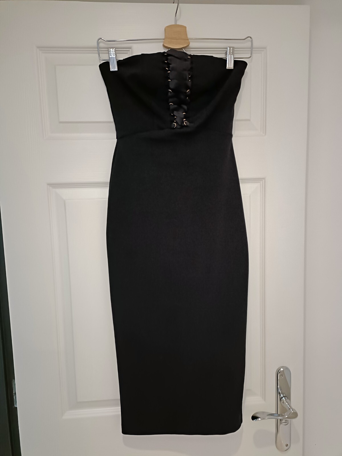 RIVER ISLAND BLACK BARDOT BODYCON MIDI DRESS size
