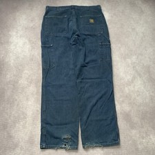 Vintage Carhartt Denim Carpenter Pants Size 34x30 Jean Dungaree Distress Blue