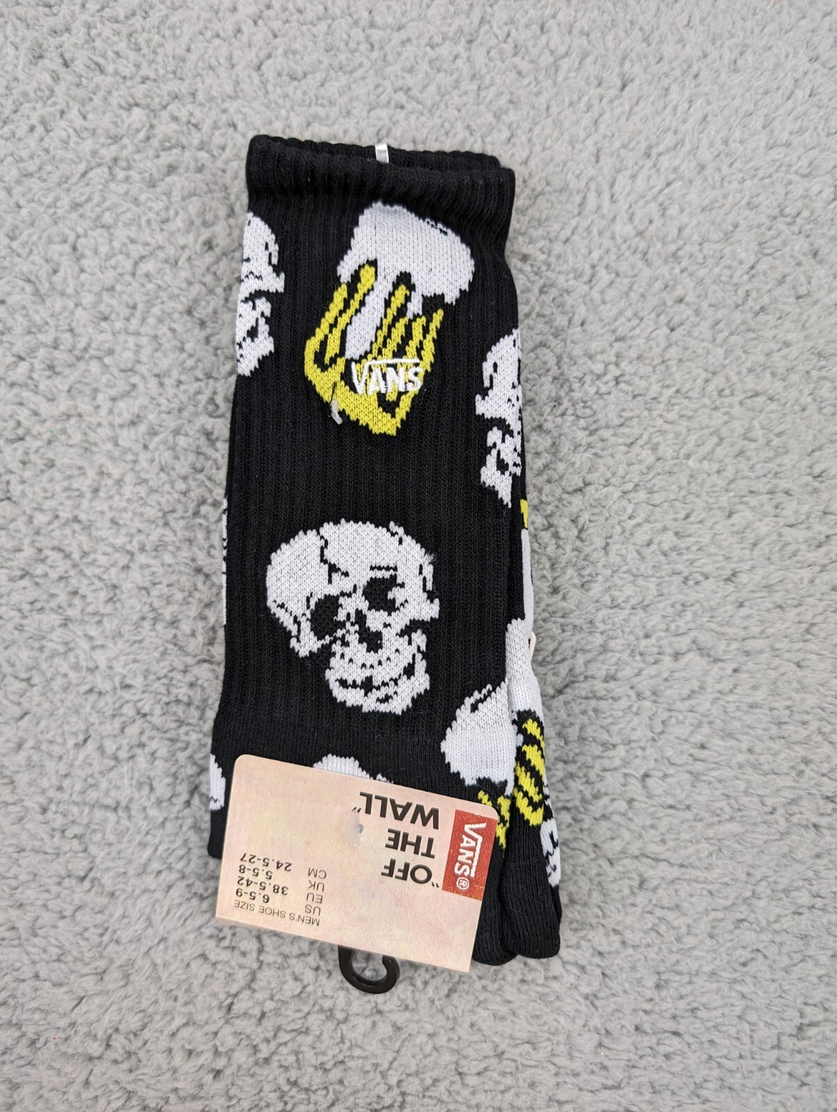 Vans Crew Socks Mens Womens 6.5-10 Black White Skull Beer Mug Skate Surf Logo-image