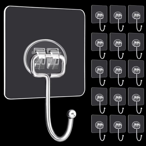 Large Adhesive Hooks 16pack Hold 44lbmax Heavy Duty Sticky Hooks Waterproof Tr - Picture 16 of 24