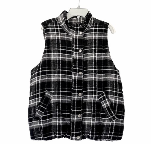 White Plaid Snap Button Puffer Vest | eBay