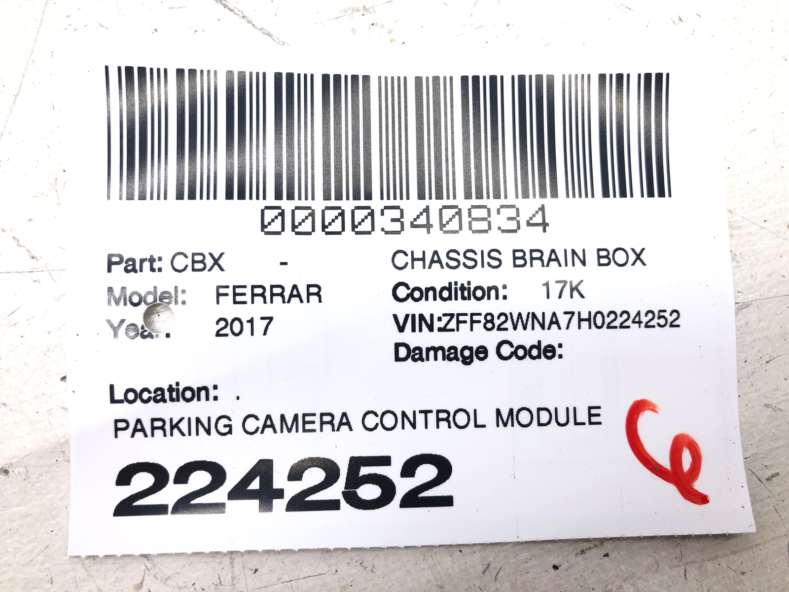 2017-2020 FERRARI GTC4LUSSO PARKING CAMERA CONTROL MODULE ECU 336274 OEM