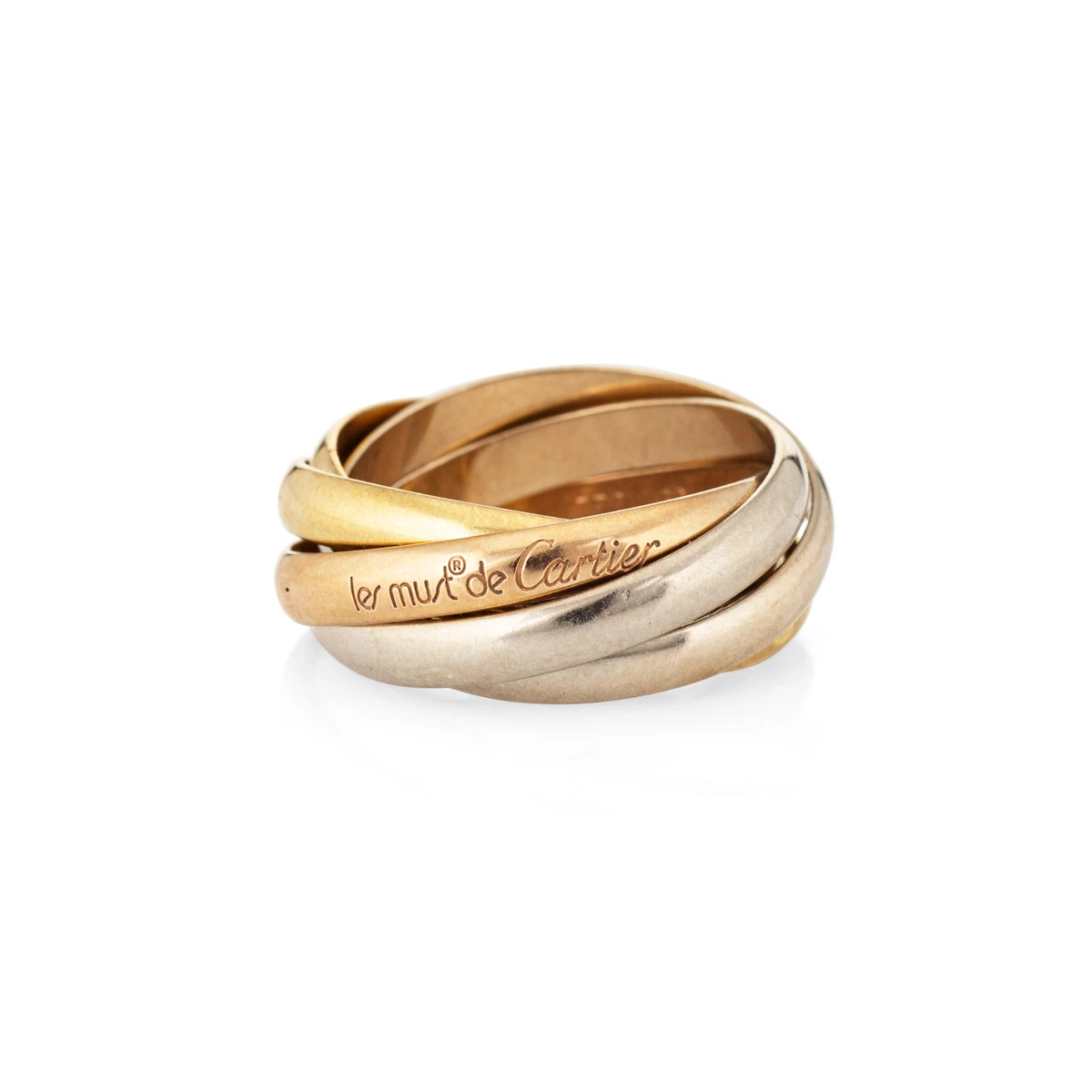 les Must de Cartier 5 Band Trinity Ring Sz 5 1 4 EU 50 18k Gold Vintage Jewelry