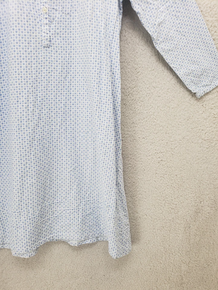 Bonsoir Women Sleep Dress Small Blue Cotton Printed Crew Neck Long Sleeve Midi - Image 4 of 4